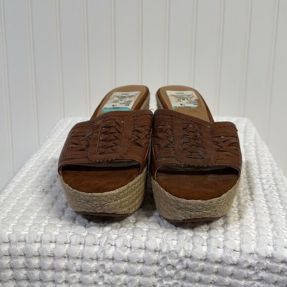 Nine West Brown Leather Mule Wedge Espadrille Sandals Size 7 - Picture 3 of 7